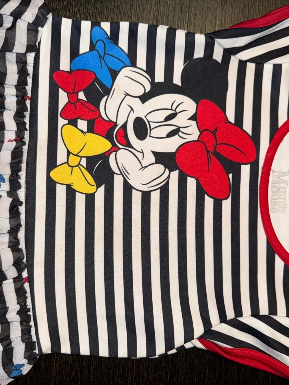 Disney Minnie Mouse Black White Stripe Dress Red Bow Girls Twirl Dress